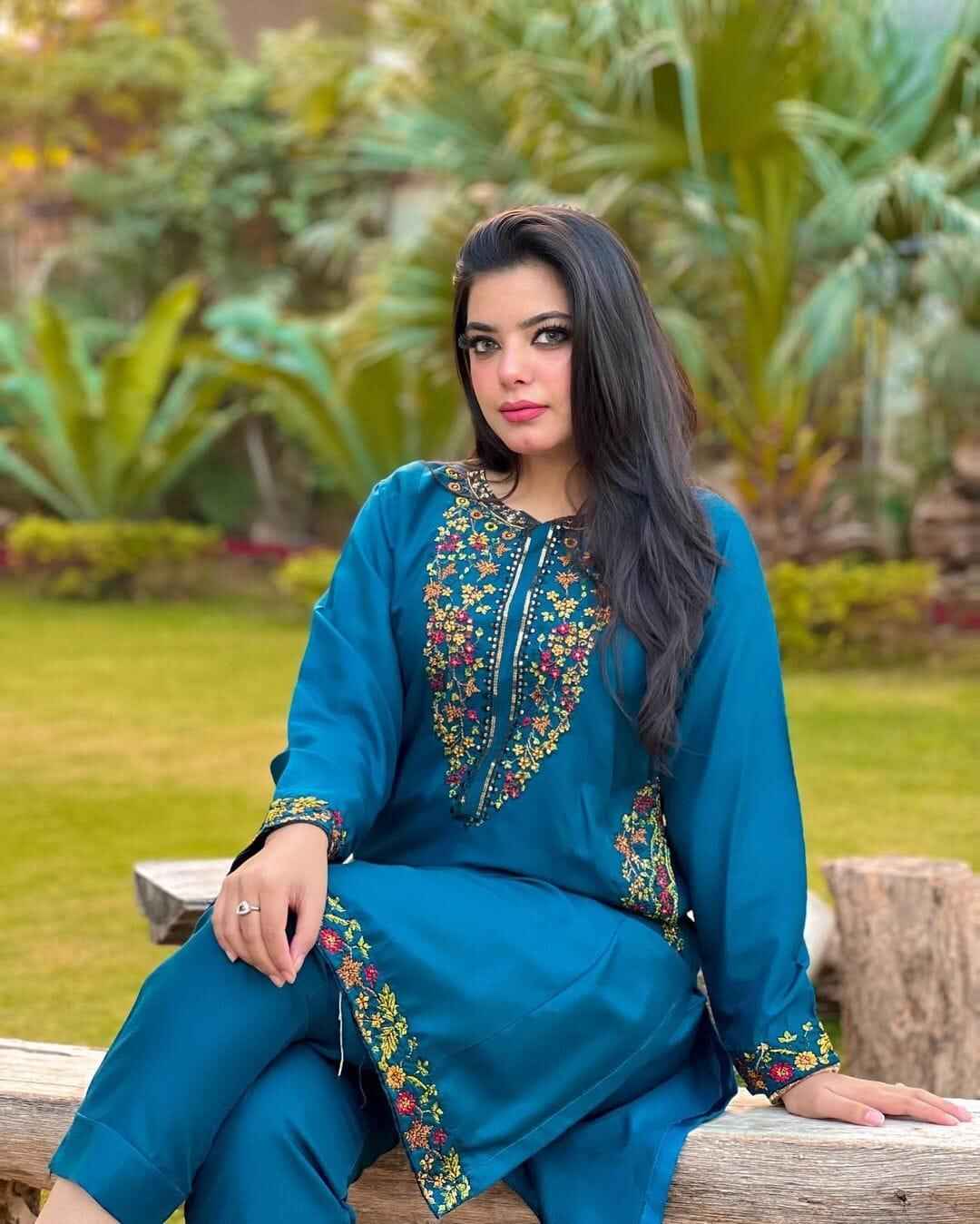 Women's Stitched Embroidered Linen Shirt and Trouser Set - 2 Pcs