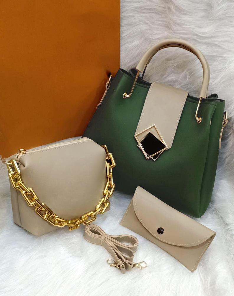 Women's PU Leather Textured Shoulder Bag Set – Pack of 3 with Accessories