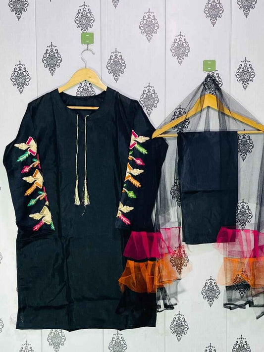 3 Pcs Women's Stitched Embroidered Suit