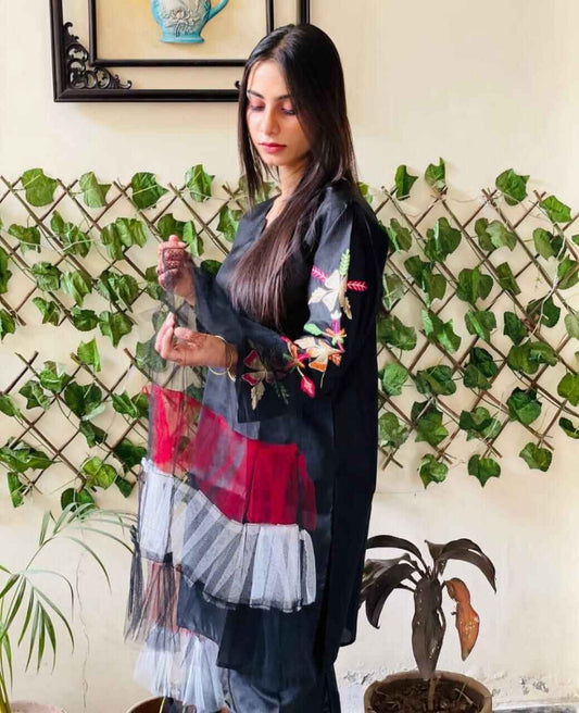 3 Pcs Women's Stitched Embroidered Suit
