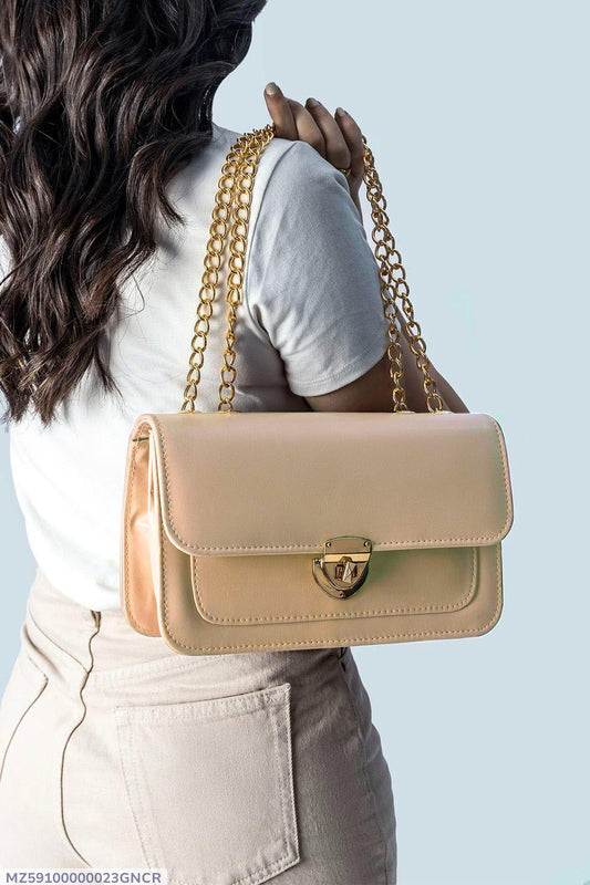 Girl's Elegant PU Leather Plain Shoulder Bag – Beige