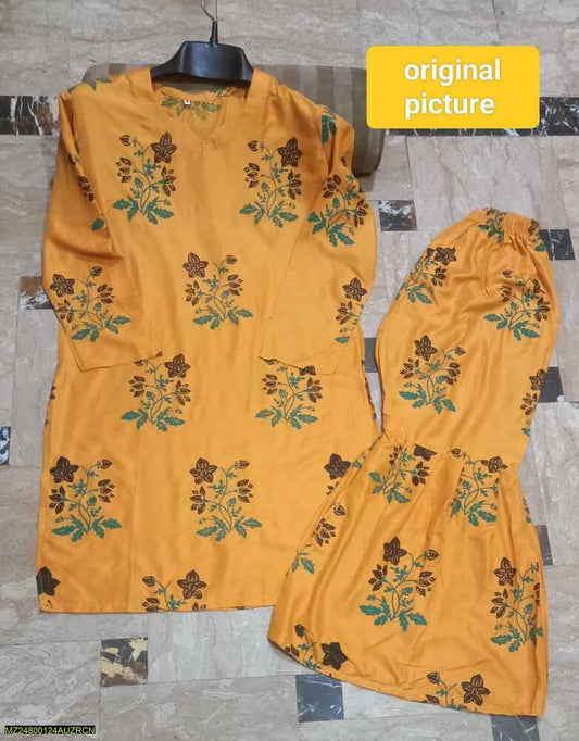 2 Pcs Women's Stitched Linen Printed Shirt And Trouser
