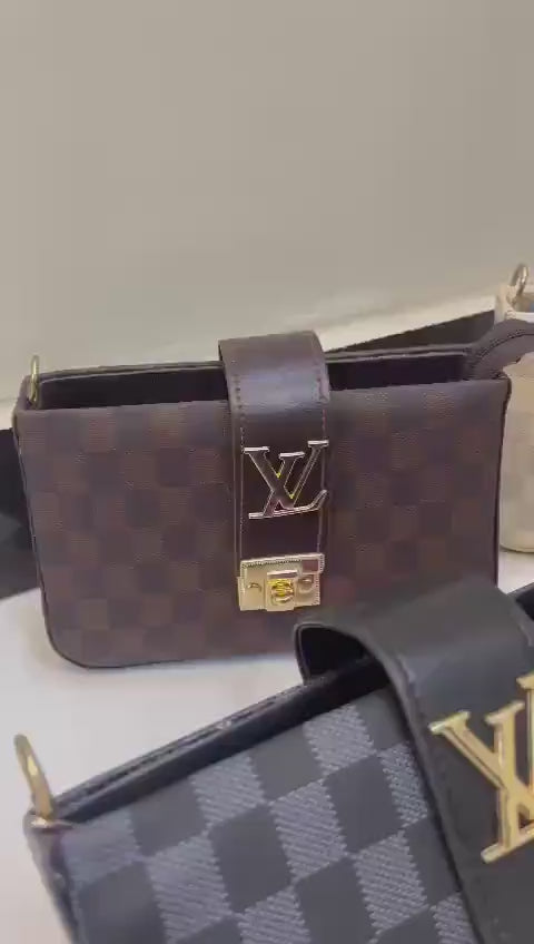 Girl's Premium Multipurpose Crossbody Bag – Brown Rexine, LV-Inspired Design
